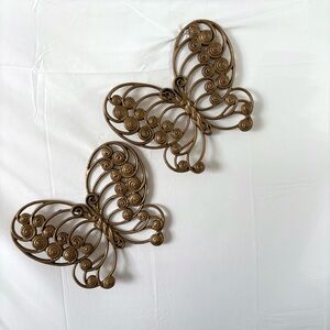 Vintage Burwood butterfly set of 2 wall hanging home decor wicker look